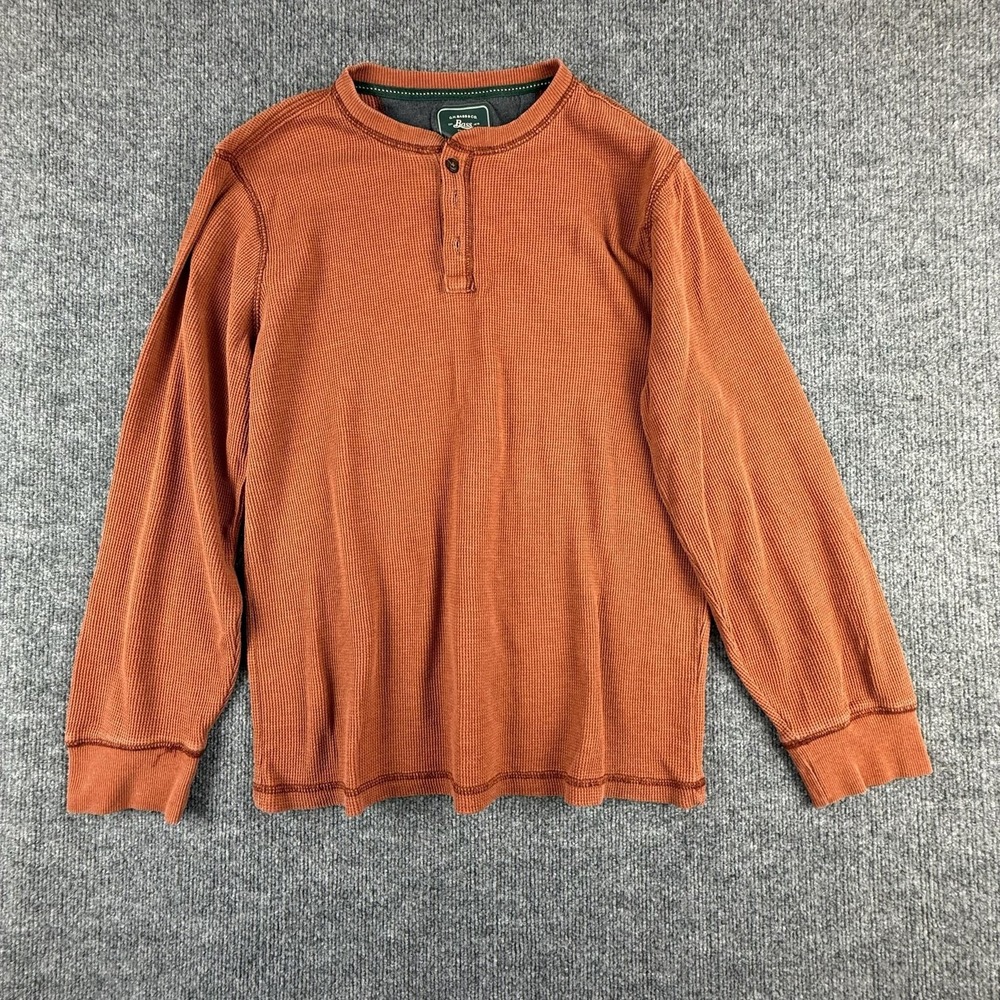 G.H. Bass & Co Shirt Mens Large Orange Thermal Henley Long Sleeve Knit